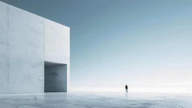 a person stands in front of a building with an open door