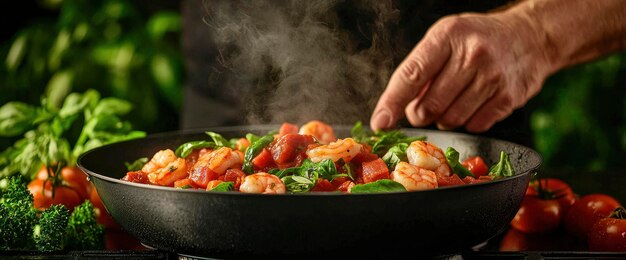 Person Straining Shrimp In Modern Kitchen CloseUp HandsOn Inviting Vibrant