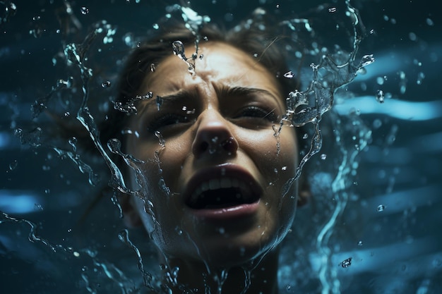 A person submerged in water struggling against the weight of emotions