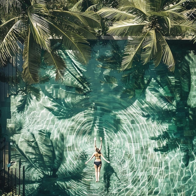 Photo person swimming laps in a tropical pool