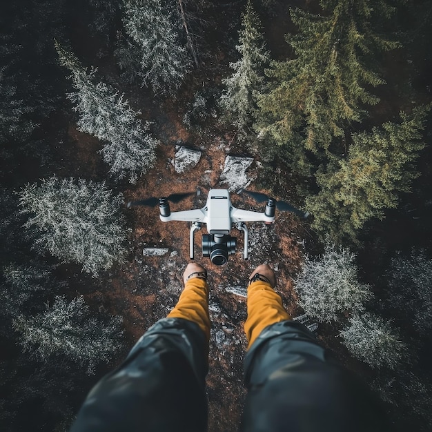 Photo a person taking aerial photos with a drone