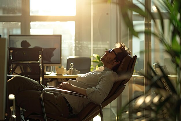 Person taking a break from working in the office