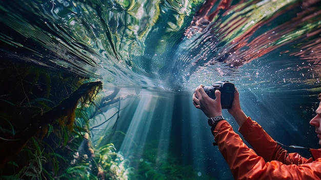 a person taking a photo of fish and the camera