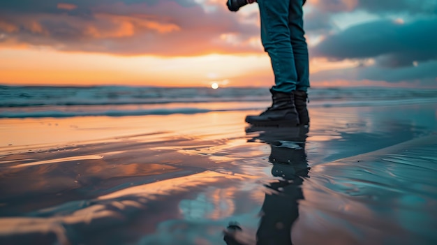 A person taking a photo of a sunset with a camera