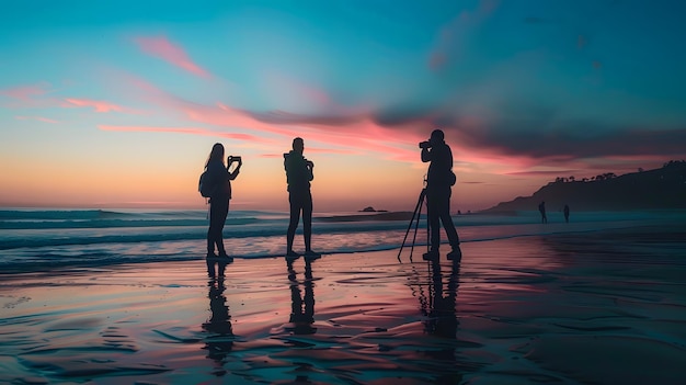 A person taking a photo of a sunset with a camera