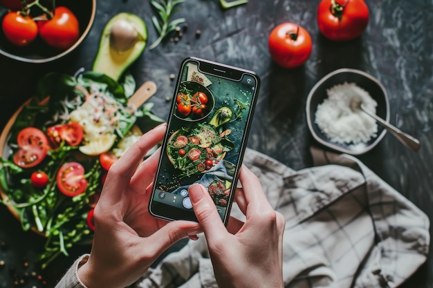 A person taking a picture of food on their phone