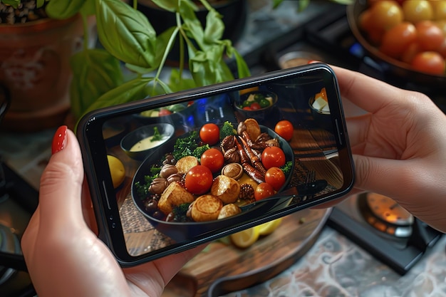 A person taking a picture of food on their phone