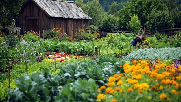 A Person Tending to a Vibrant Garden