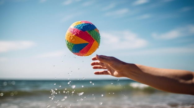 A person throwing a ball on the beach