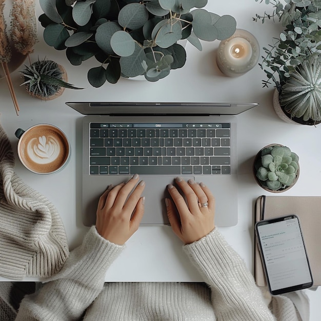 Photo a person typing on a keyboard with a book on the table next to them