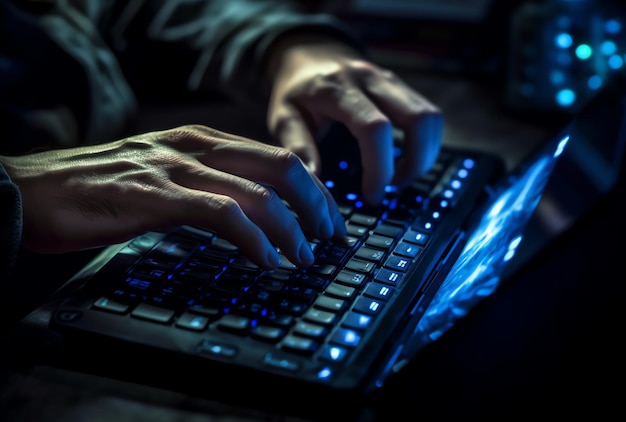 A person typing on a keyboard with the letters x on the keyboard