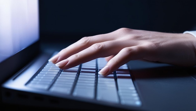 Photo a person typing on a keyboard with the word on the keyboard