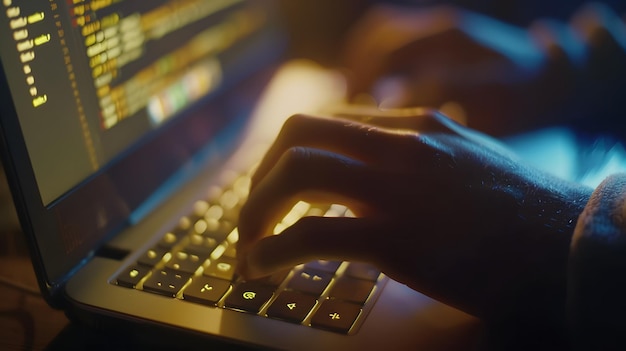 a person typing on a laptop keyboard with their hand on the keyboard