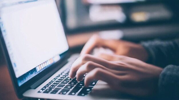 a person typing on a laptop with a black keyboard