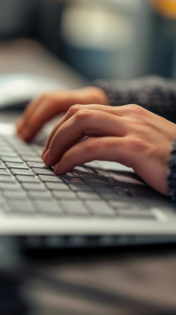 a person typing on a laptop with a gray keyboard