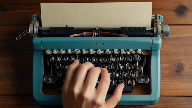 a person typing on an old typewriter with the word quot me quot on the side