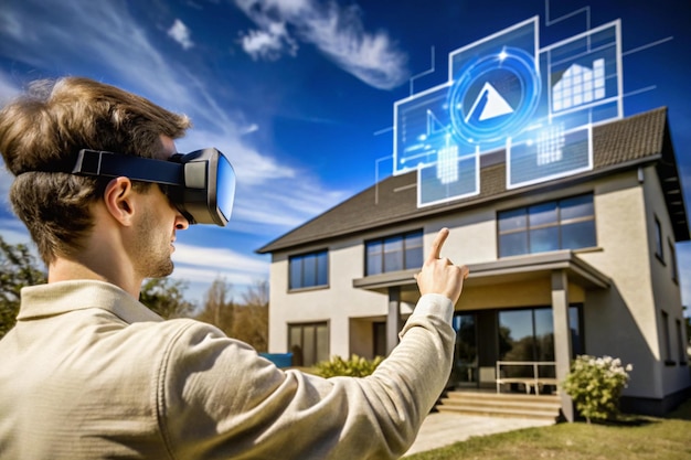 Photo person using augmented reality glasses to control a smart home