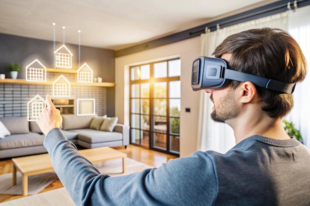 Photo person using augmented reality glasses to control a smart home