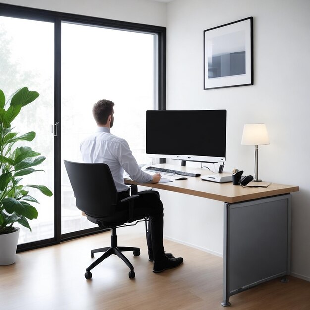 Person Using Desktop Computer in Home Office