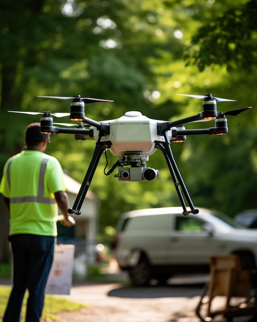 A person using a drone in his garden