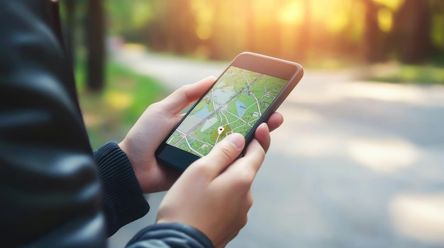 Photo person using gps on a phone outdoors