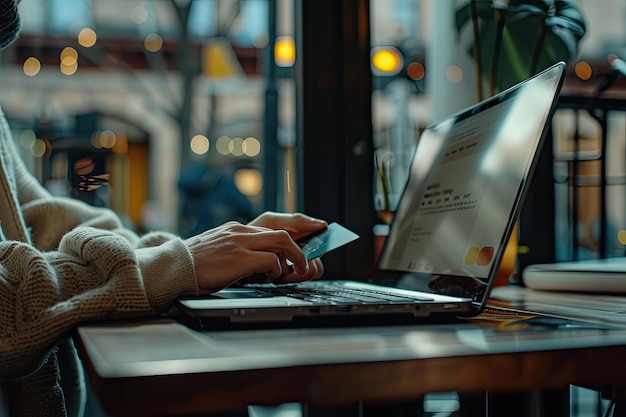 Person Using a Laptop to Pay for Something with a Credit Card