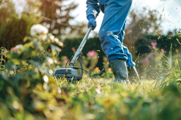 Photo a person using a lawn mower with a lawn mower