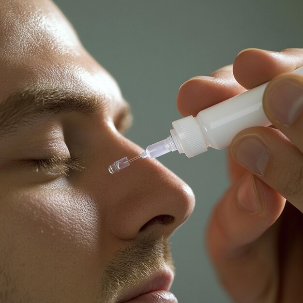 Photo a person using a nasal spray for medication