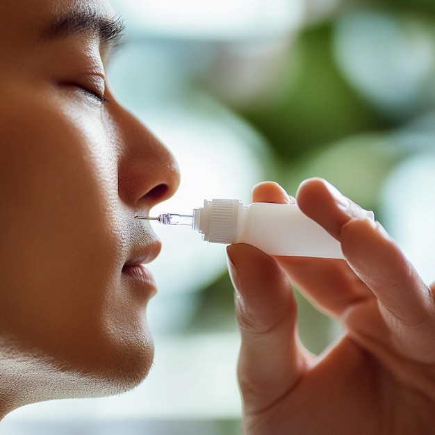 Photo a person using a nasal spray for medication