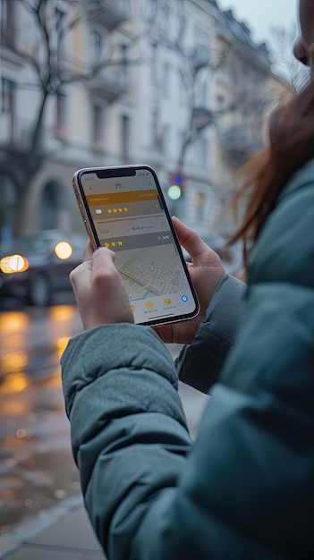 Photo person using navigation app with threestar rating