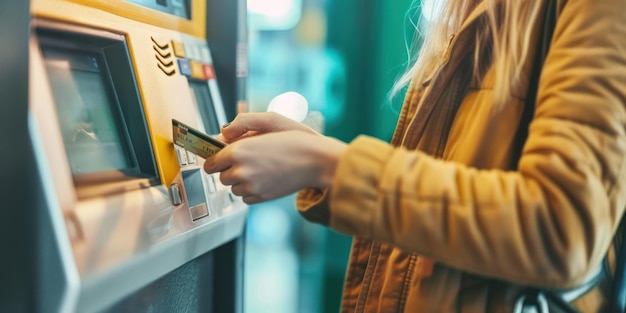 A person using a payment card to withdraw cash from an ATM