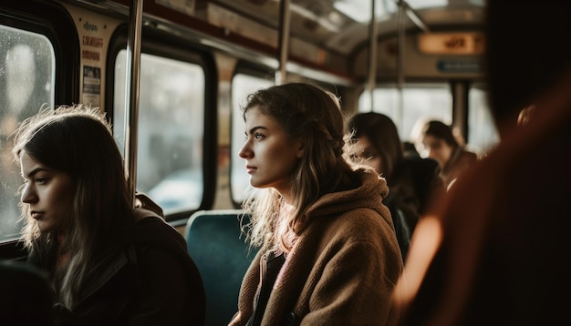 A person using public transportation to work reducing their carbon footprint