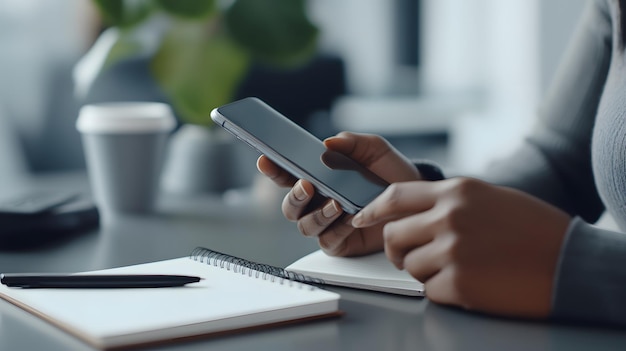 Person Using a Smartphone While Sitting at a Desk