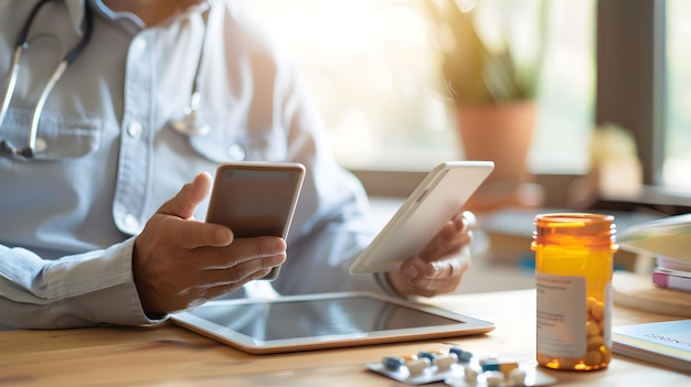 Photo person using tablet for online medication ordering and modern healthcare convenience