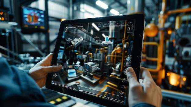 a person using a tablet with the words quot technology quot on the screen