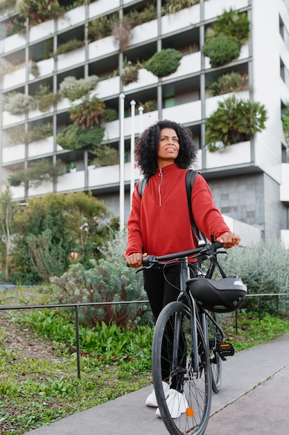 Person using zero emissions mean of transportation to go around in the city