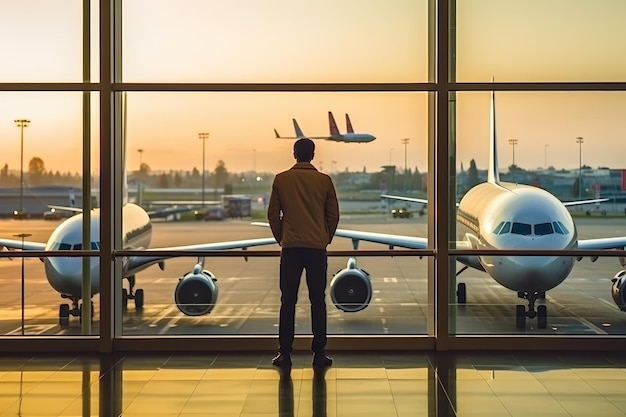 Person waiting to go on vacation at the airport Generative AI