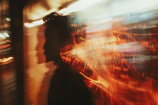 Photo a person walking on the sidewalk with blurred background