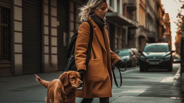 Person walking with her dog on the city street