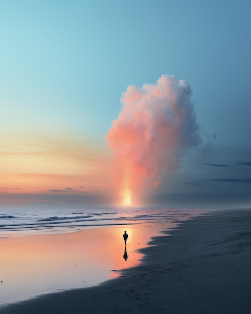 Photo a person walks toward a large cloud