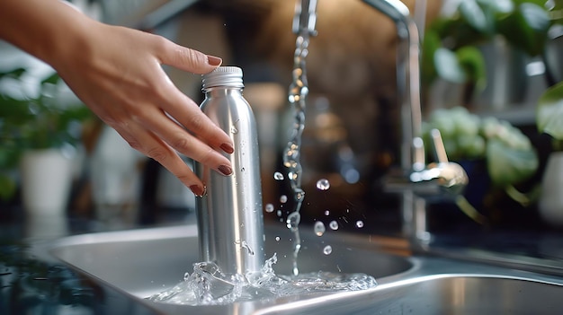 Photo a person washing their hands in a sink with water running from it