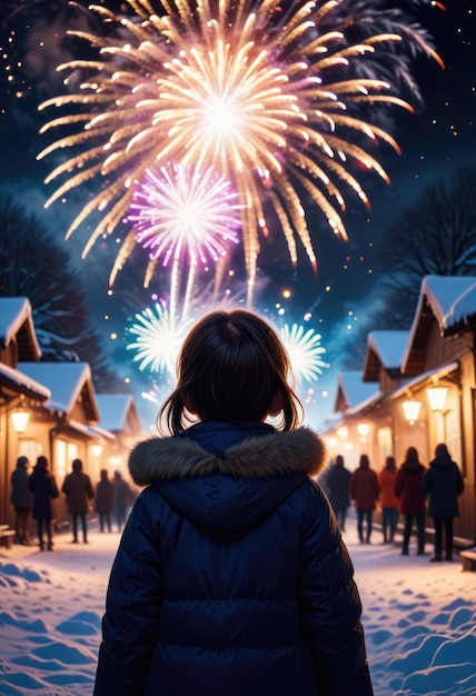 Photo a person watching fireworks with a building in the background