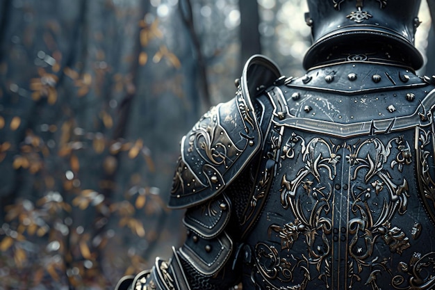 Photo a person wearing armor in the woods