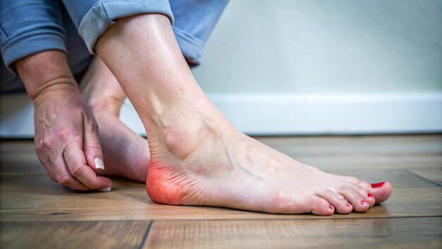 Photo a person wearing a blue shirt and a pair of bare feet