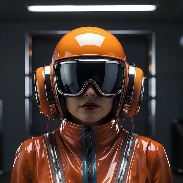 a person wearing a brightly colored futuristic helmet