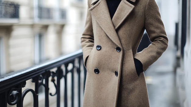 Photo a person wearing a brown coat with their hands in their pockets