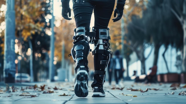 Photo a person wearing exoskeleton technology to enhance physical abilities