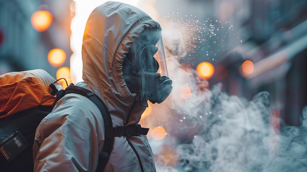 a person wearing a gas mask with a gas mask on