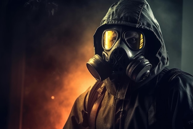 a person wearing a gas mask