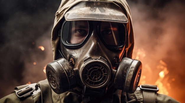 a person wearing a gas mask